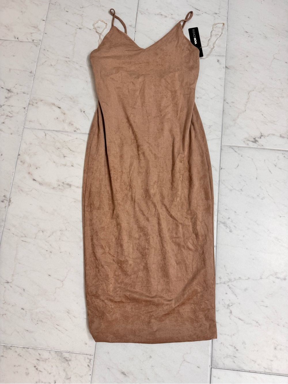 Fashion Nova Suede Look Slip Dress in Brown women’s medium fitted